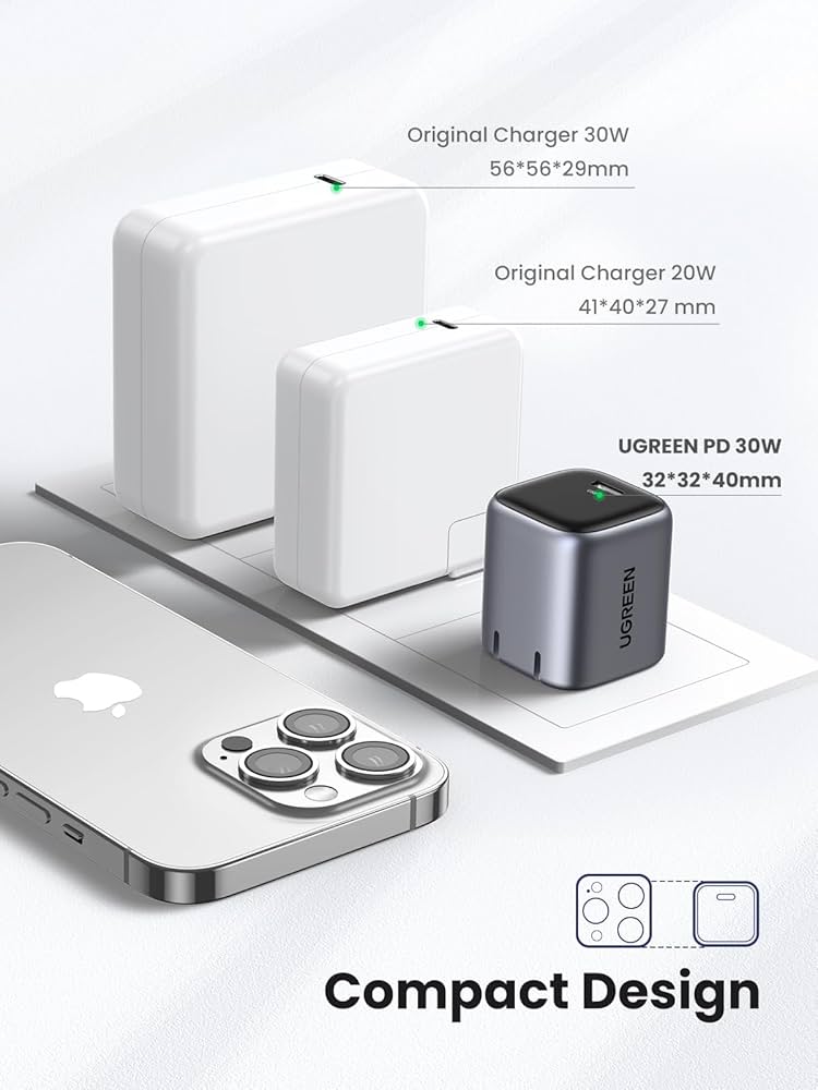 Mini Cargador Ugreen Nexode 30W USB-C Carga Rápida (Certificación MFi Oficial)